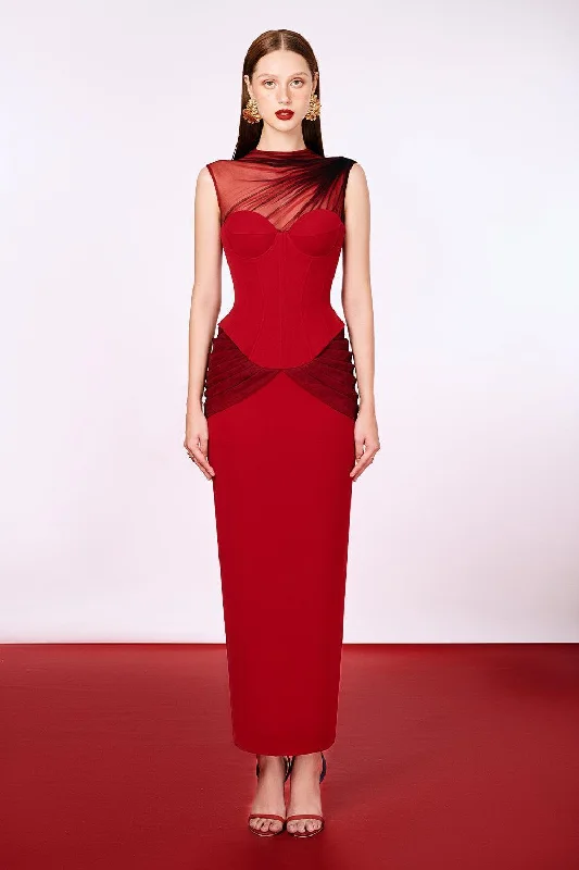 Maxi dresses with bow accents at the waist for a sweet appearanceElysian Pencil Sleeveless Velvet Ankle Length Dress