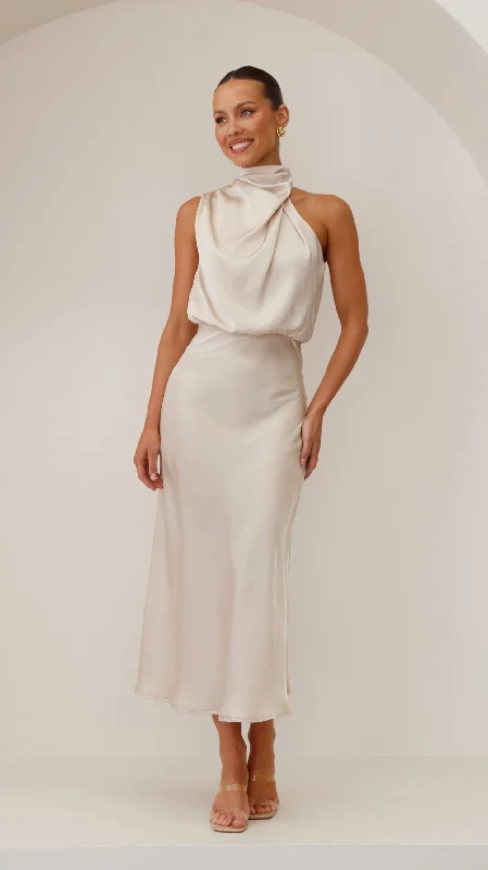 Maxi dresses with a wrap - around style for a customizable fitEsther Maxi Dress - Champagne