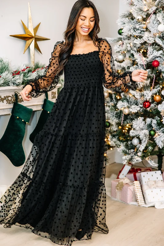 Maxi dresses with an empire waist for a flattering fit on all body typesFeeling Your Best Black Polka Dot Maxi Dress