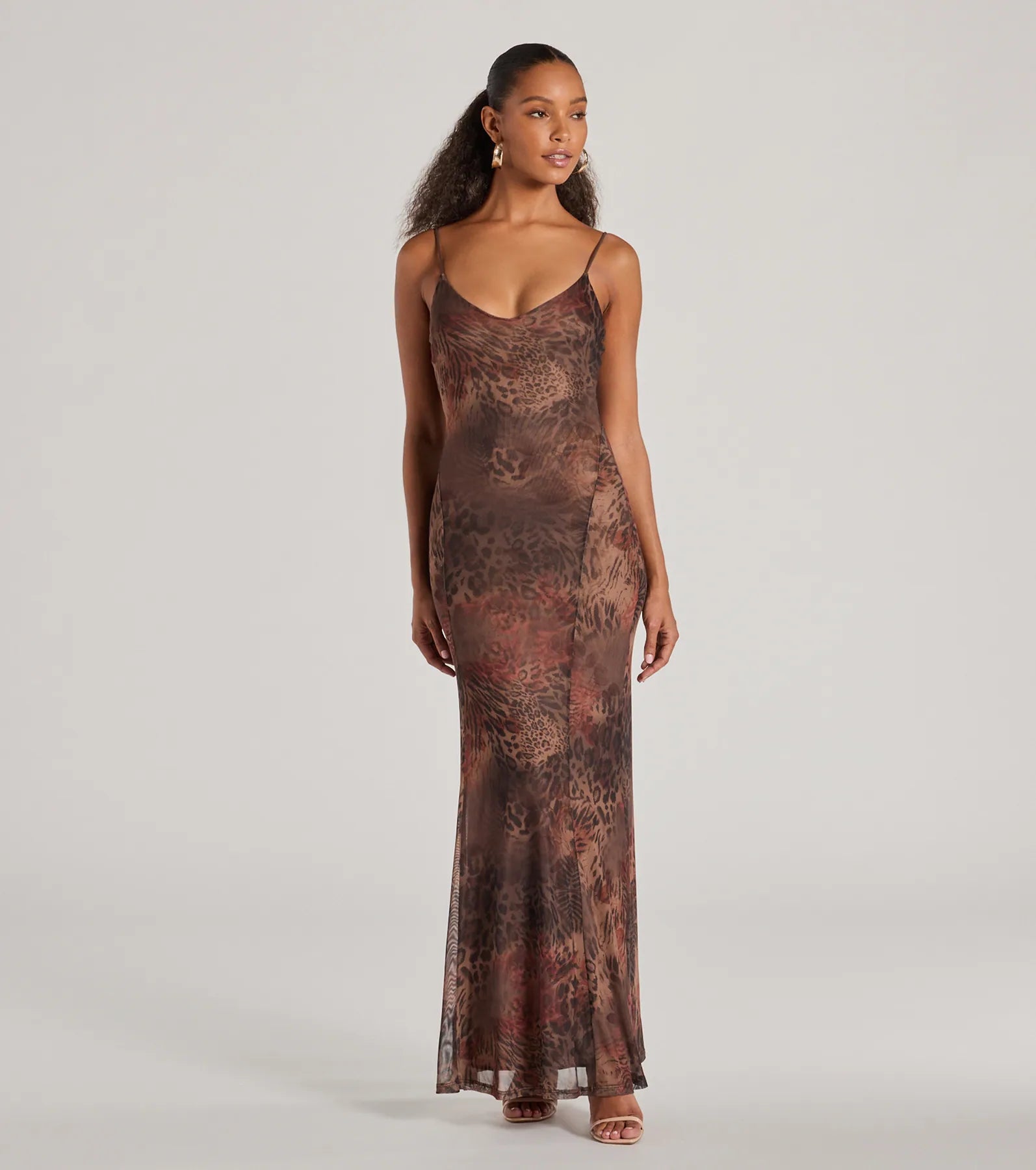 Maxi dresses with a wrap - around style for a customizable fitFierce Allure Leopard Print Mesh Maxi Dress