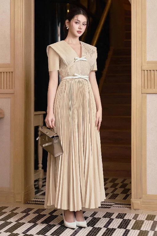 Animal print maxi dresses for a statement - making outfitGiny Pleated Short Sleeved Linen Cotton Ankle Length Dress
