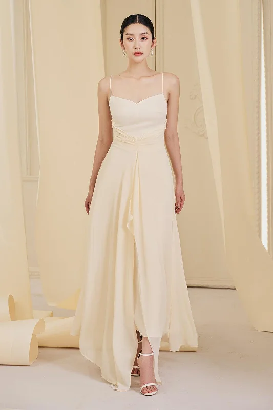 Maxi dresses with a keyhole back for a sexy detailGoldie Asymmetric Semi-Heart Neck Chiffon Floor Length Dress