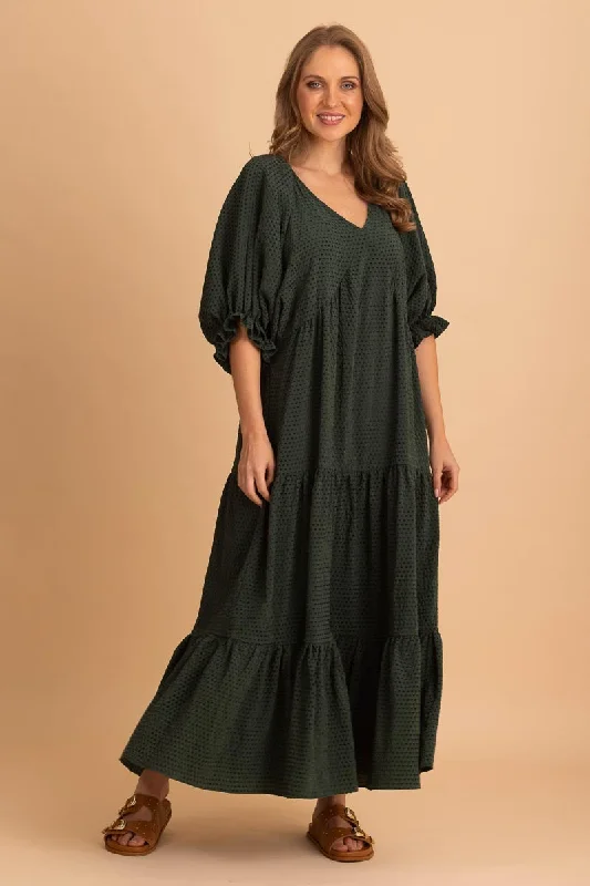 Velvet maxi dresses with long sleeves for winter weddingsHeidi Maxi Dress Green Velvet Stripe