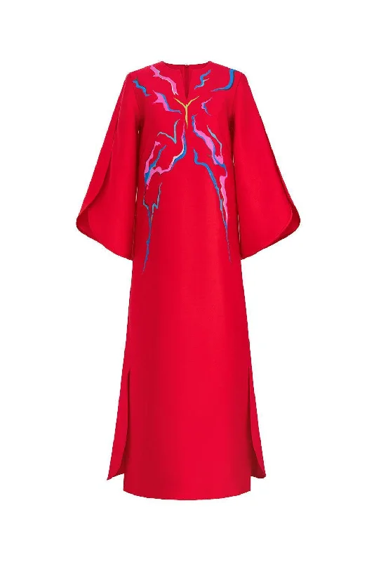 Leather maxi dresses for an edgy and bold appearanceIndira Straight Split Sleeved Zibeline Ankle Length Dress