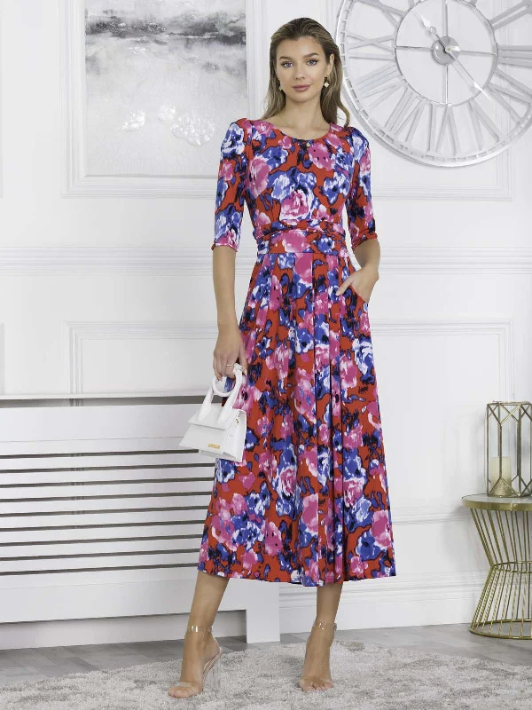 Maxi dresses with a V - neckline for a flattering and elongating shapeJolie Moi Dorothy Abstract Floral Print Dress, Red Abstract