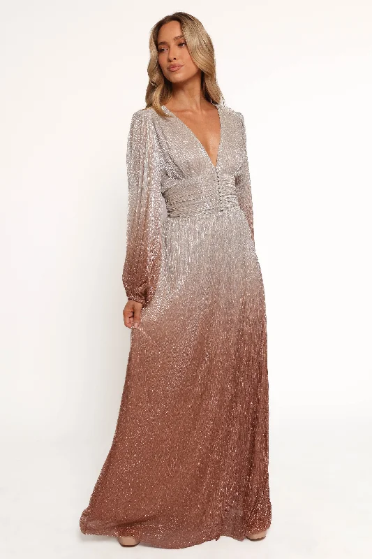 Maxi dresses with cold - shoulder cutouts for a trendy lookJovie Maxi Dress - Starlight Bronze Maxi dresses with cold - shoulder cutouts for a trendy lookJovie Maxi Dress - Starlight Bronze