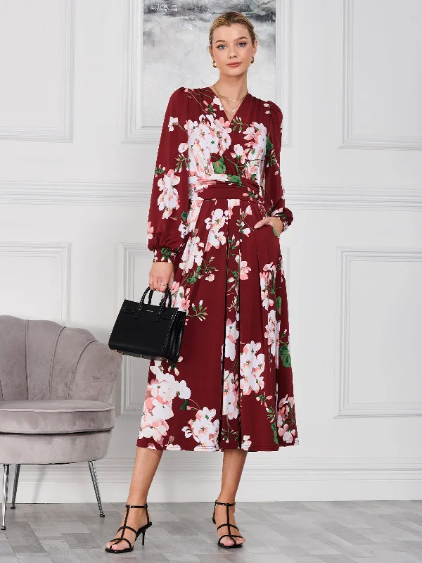 Maxi dresses with a ruffled neckline for a charming lookKamille Long Sleeve Dress, Dark Red