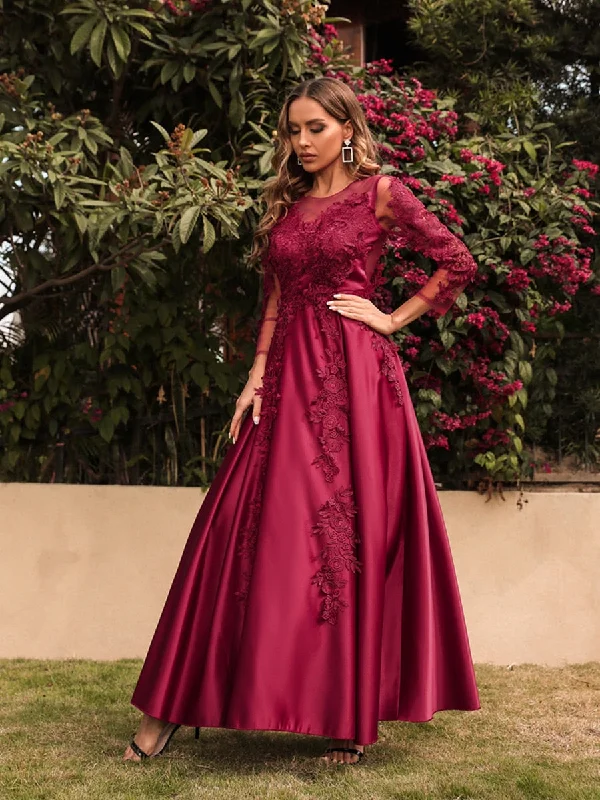 Leather maxi dresses for an edgy and bold appearanceBerriesJam - Lace O-Neck Sequins Mermaid Long Sleeves Prom Party Dress