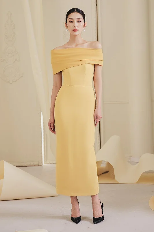 Maxi dresses with balloon sleeves for a vintage - inspired styleLavini Sheath Off-Shoulder Polycotton Ankle Length Dress