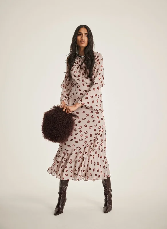 Maxi dresses with embroidered floral motifs for a unique designLip Print Maxi Dress