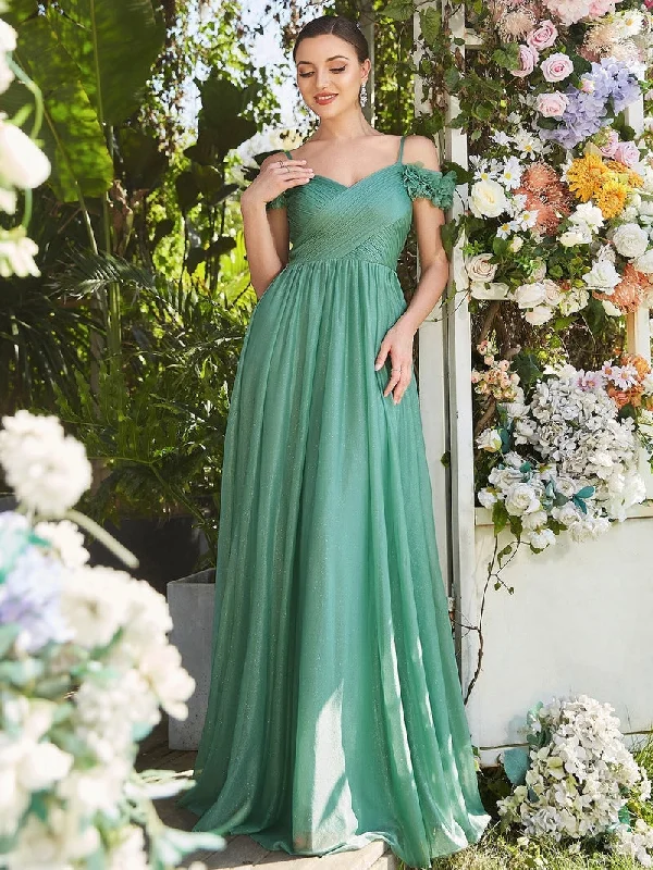 Maxi dresses with a V - neckline for a flattering and elongating shapeBerriesJam - Long A-LINE Off-Shoulder Floral V-Neck Prom Dress