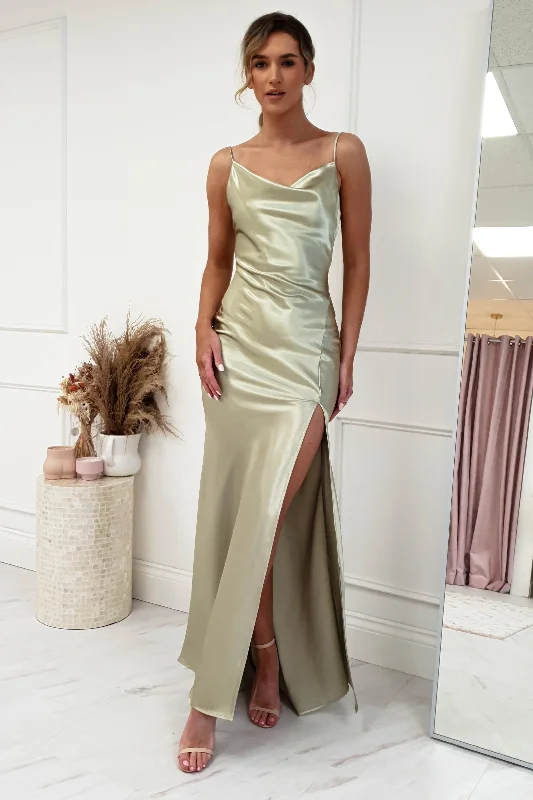 Maxi dresses with patchwork designs for a one - of - a - kind styleLove Silky Satin Gown | Sage Green