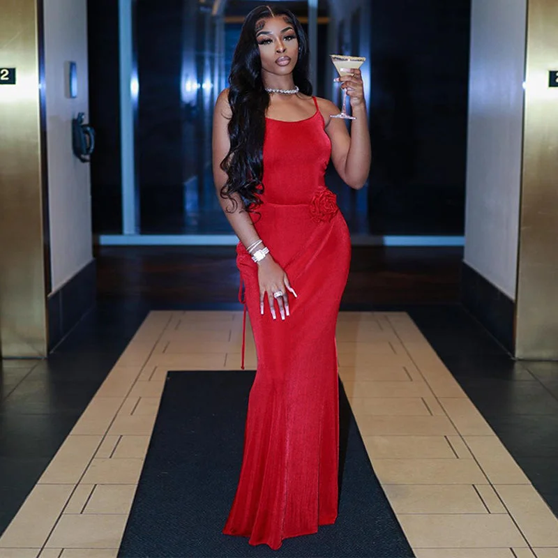 Leather maxi dresses for an edgy and bold appearanceLygens 11701 Floral Sleeveless Lace Up Elegant Maxi Women'S Dresses 2023 Fashion Spring Summer Evening Lady American Clothing