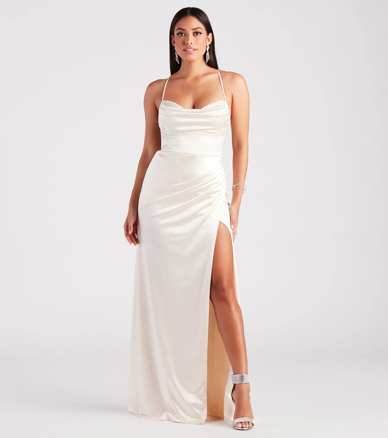 Satin maxi dresses with a high - low hem for a modern twistMelinda Formal Satin Lace-Up Mermaid Dress Satin maxi dresses with a high - low hem for a modern twistMelinda Formal Satin Lace-Up Mermaid Dress