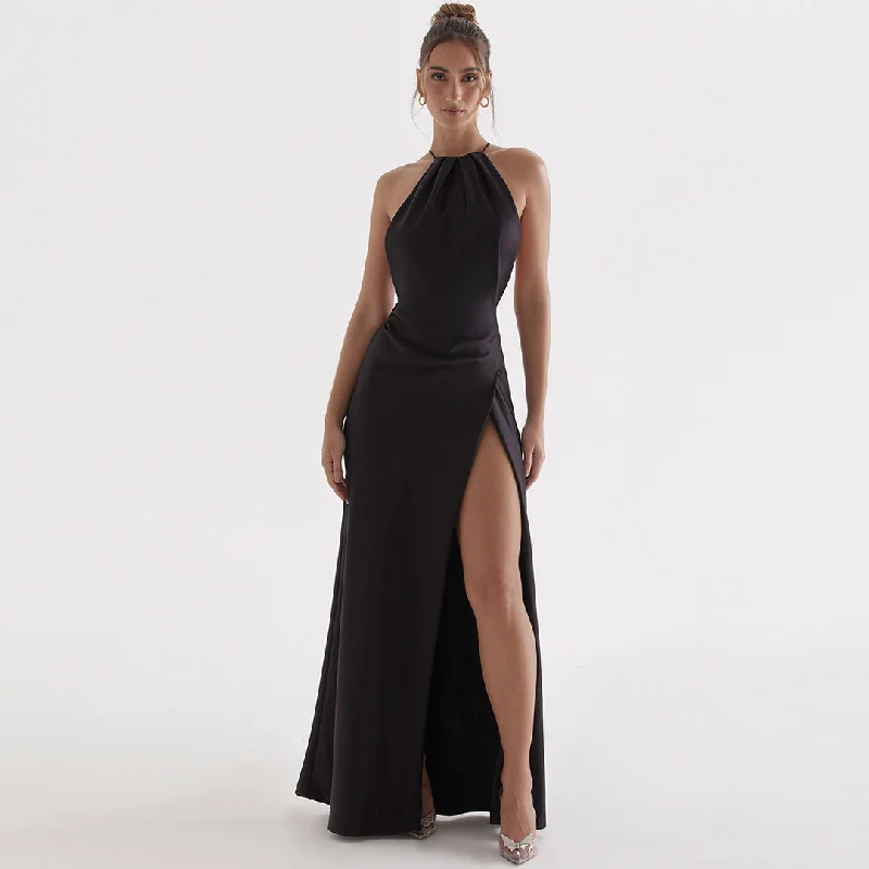 Maxi dresses with bow accents at the waist for a sweet appearanceHigh Split Sleeveless Evening Maxi Dress - Black