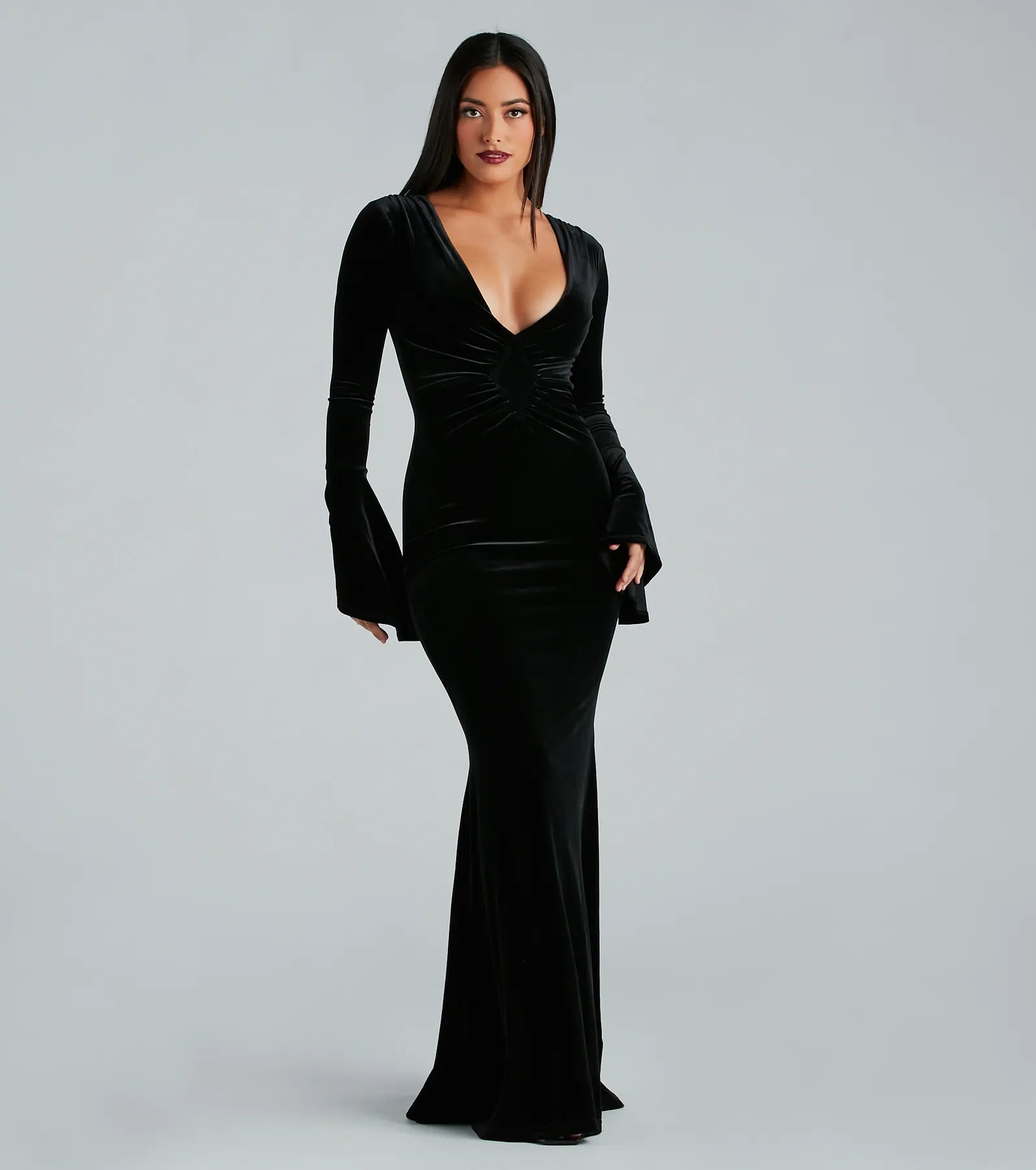 Animal print maxi dresses for a statement - making outfitMilena Formal Velvet Bell Sleeve Mermaid Dress
