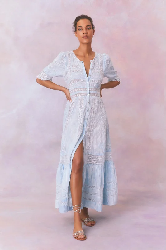 Maxi dresses with side slits for a touch of allureMinka Stripe Hand Dye Lace Maxi Dress