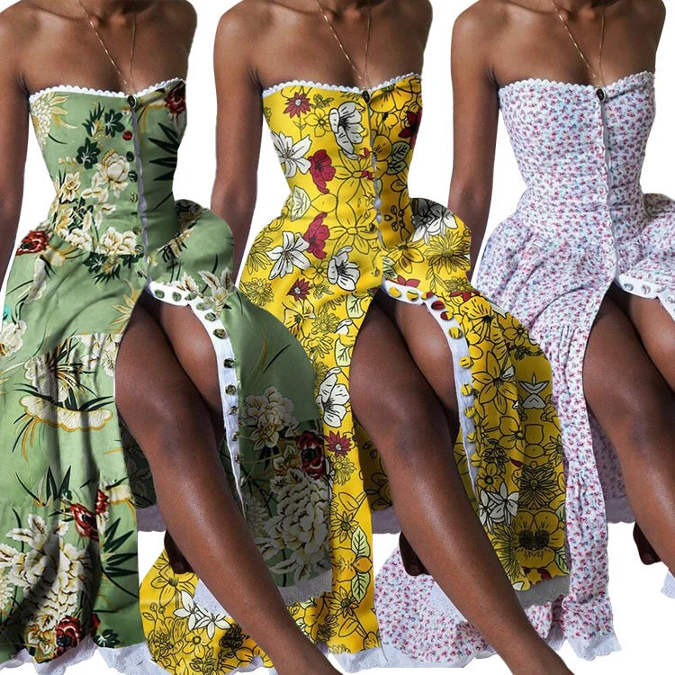 Maxi dresses with a pleated skirt for a timeless and elegant appearanceNew arrival custom designs women apparel ladies vacation long maxi dresses holiday floral casual dress