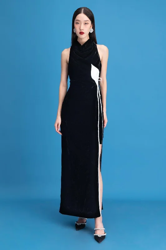 Maxi dresses with one - shoulder designs for a stylish and asymmetric lookNova Slit Cowl Neck Velvet Ankle Length Dress Maxi dresses with one - shoulder designs for a stylish and asymmetric lookNova Slit Cowl Neck Velvet Ankle Length Dress