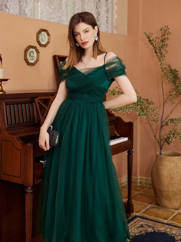 Maxi dresses with geometric prints for a contemporary aestheticBerriesJam - Off Shoulder Mesh Lace-Up Tea-Length Pro Dress
