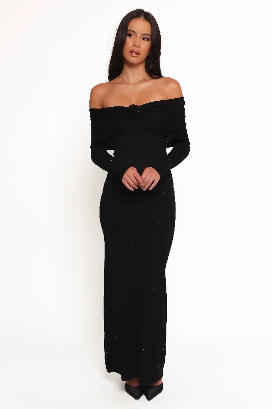 Sheer maxi dresses with lace overlays for a romantic touchPennie Maxi Dress - Black Sequin Knit