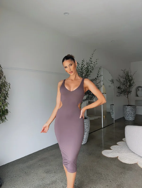 Maxi dresses with a wrap - around style for a customizable fitPOPPY MIDI DRESS MOCHA - OUTCAST EXCLUSIVES