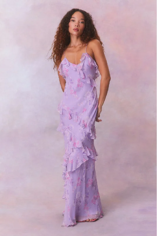 Velvet maxi dresses with long sleeves for winter weddingsRialto Fragrance Print Maxi Dress-HIBISCUS