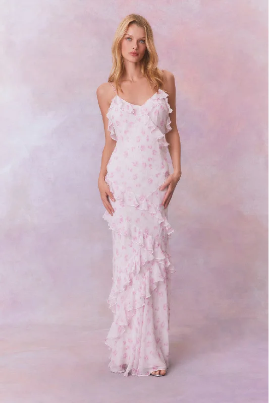 Maxi dresses with tassel accents for a fun and lively touchRialto Fragrance Print Maxi Dress-STERLING DUSK