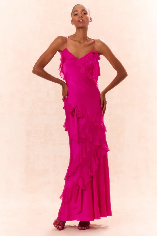 Printed maxi dresses with abstract patterns for an artistic lookRialto Silk Ruffle Maxi Dress