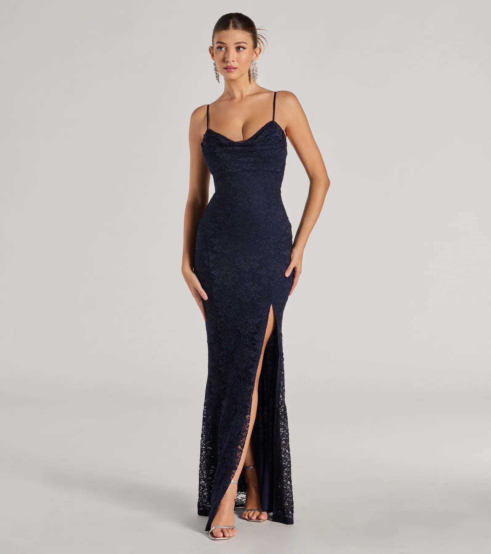 Maxi dresses with an empire waist for a flattering fit on all body typesRomina Lace Cowl Neck High Slit Mermaid Dress Maxi dresses with an empire waist for a flattering fit on all body typesRomina Lace Cowl Neck High Slit Mermaid Dress