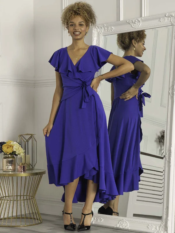Sequined maxi dresses for formal evening galasPriya Frill Dipped Hem Dress, Royal Blue