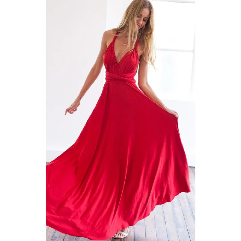 Maxi dresses with a V - neckline for a flattering and elongating shapeBerriesJam - Sexy Multiway Wrap Convertible Boho Maxi Club Red Dress