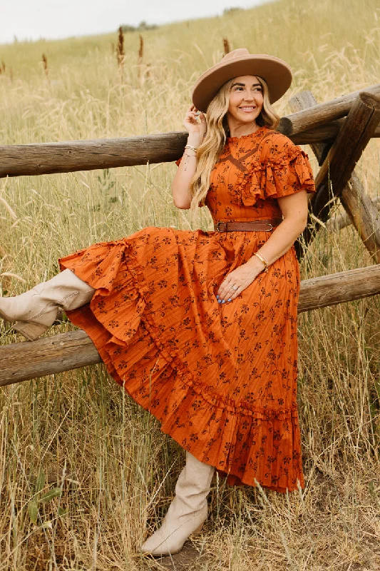 Maxi dresses with an asymmetric hem for a fashion - forward and eye - catching designShae Dress in Burnt Orange