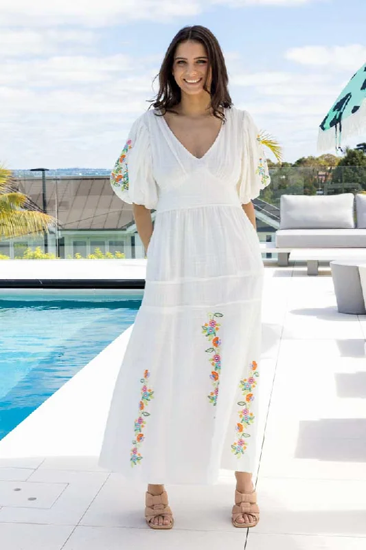 Maxi dresses with mesh panels for a sexy and trendy appearanceSimone Dress Embroidered