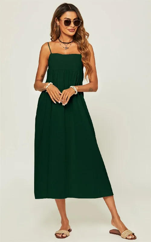 Maxi dresses with fringe trim for a bohemian vibeSlip Dress In Dark Green