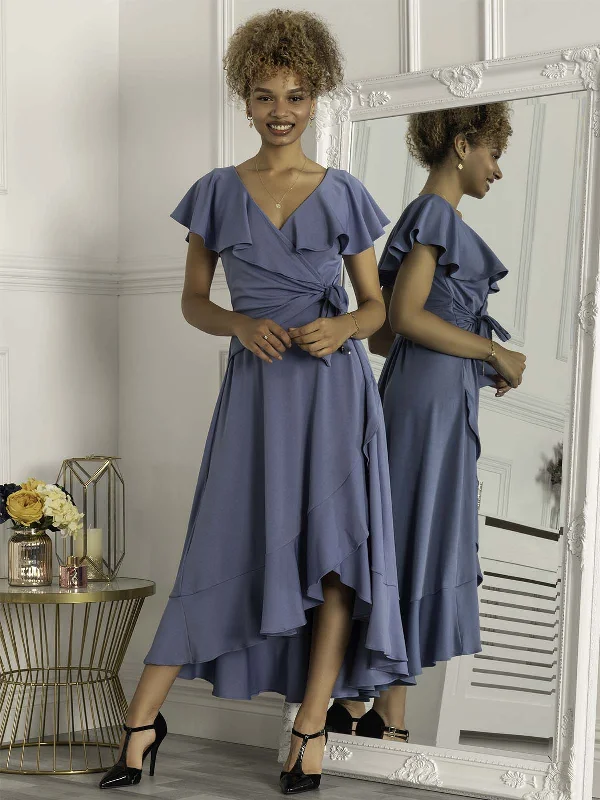 Maxi dresses with ribbed textures for a unique and tactile lookPriya Frill Dipped Hem Dress, Steel Blue