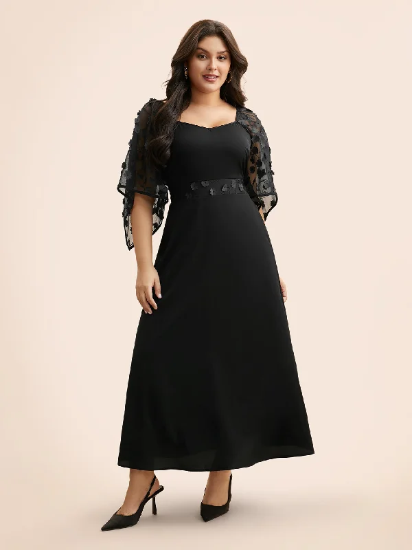 Maxi dresses with a button - down front for a classic lookStereo Flower Design Mesh Shirred Dress
