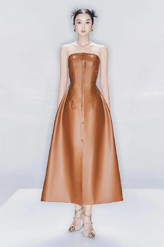 Satin maxi dresses with a high - low hem for a modern twistTassel A-line Sleeveless Leather Ankle Length Dress
