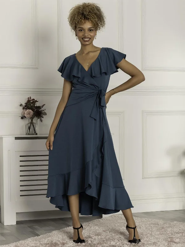 Maxi dresses with a ruched bodice for a more form - fitting and feminine shapePriya Frill Dipped Hem Dress, Teal