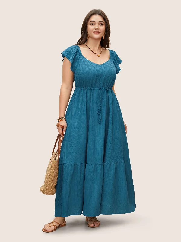Plaid maxi dresses for fall fashion eventsTexture Drawstring Tie Knot Tassels Dress