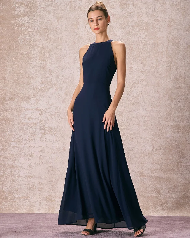 Maxi dresses with tassel accents for a fun and lively touchThe Navy Halter Bowknot Back Maxi Dress