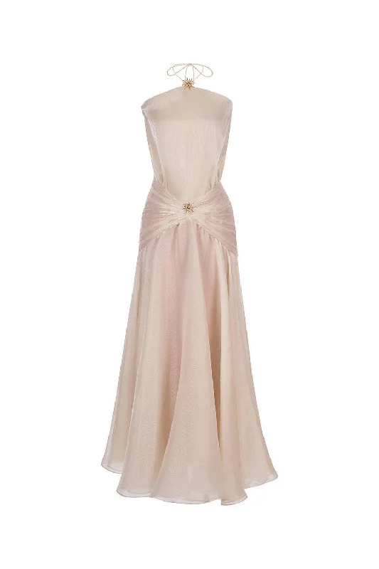 Sequined maxi dresses for formal evening galasThe Sun Halter Sleeveless Chiffon Floor Length Dress