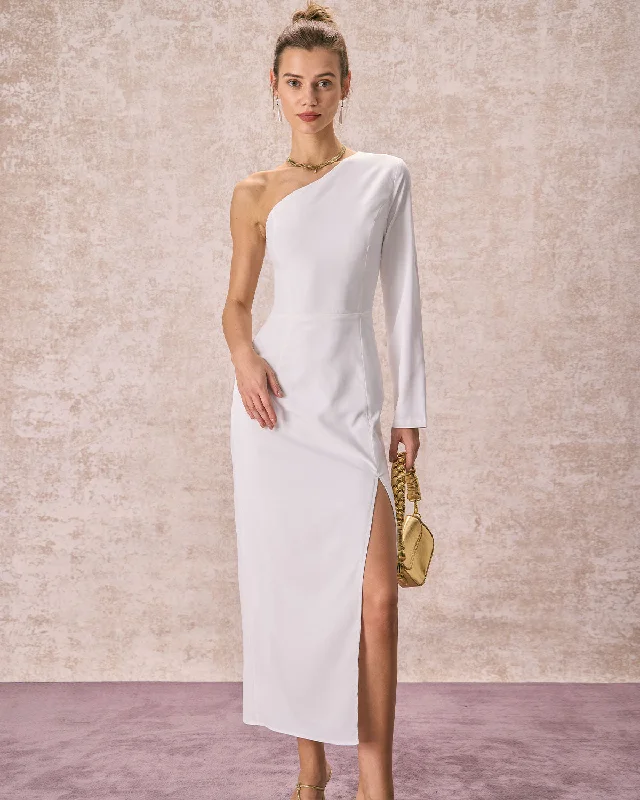Maxi dresses with a ruched bodice for a more form - fitting and feminine shapeThe White One Shoulder Slit Maxi Dress Maxi dresses with a ruched bodice for a more form - fitting and feminine shapeThe White One Shoulder Slit Maxi Dress