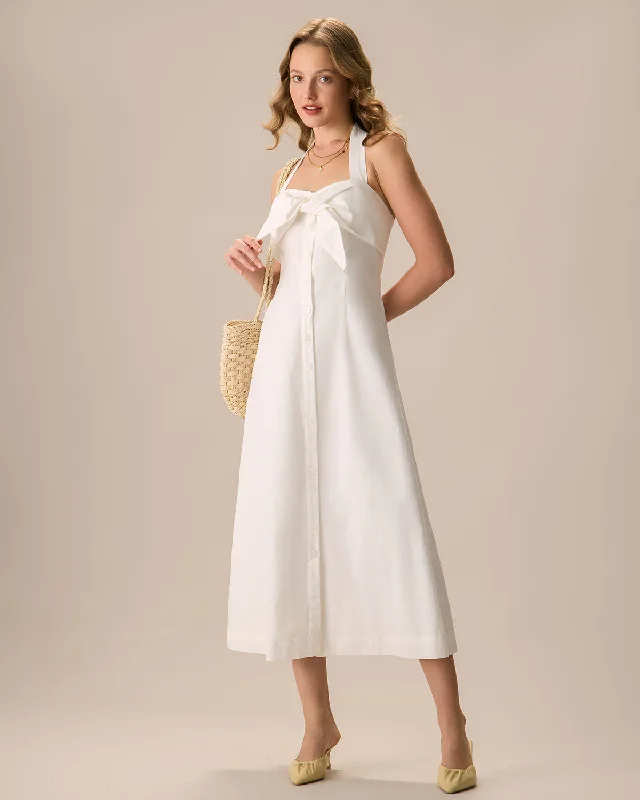 Maxi dresses with a wrap - around style for a customizable fitThe White Sweetheart Neck Ruched Button Maxi Dress Maxi dresses with a wrap - around style for a customizable fitThe White Sweetheart Neck Ruched Button Maxi Dress