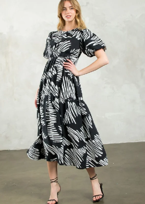 Maxi dresses with a paisley print for a classic and elegant styleTHML Bethany Puff Sleeve Tiered Dress- Black ***FINAL SALE***