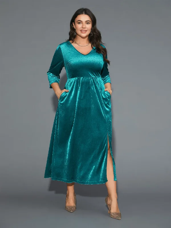 Maxi dresses with a halter neck for a stylish and sophisticated choiceVelvet V-Neck Side Slit Maxi Dress