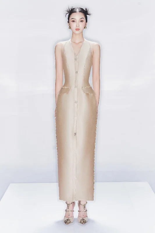 Maxi dresses with an empire waist for a flattering fit on all body typesVictoire Pencil Halter Neck Taffeta Ankle Length Dress