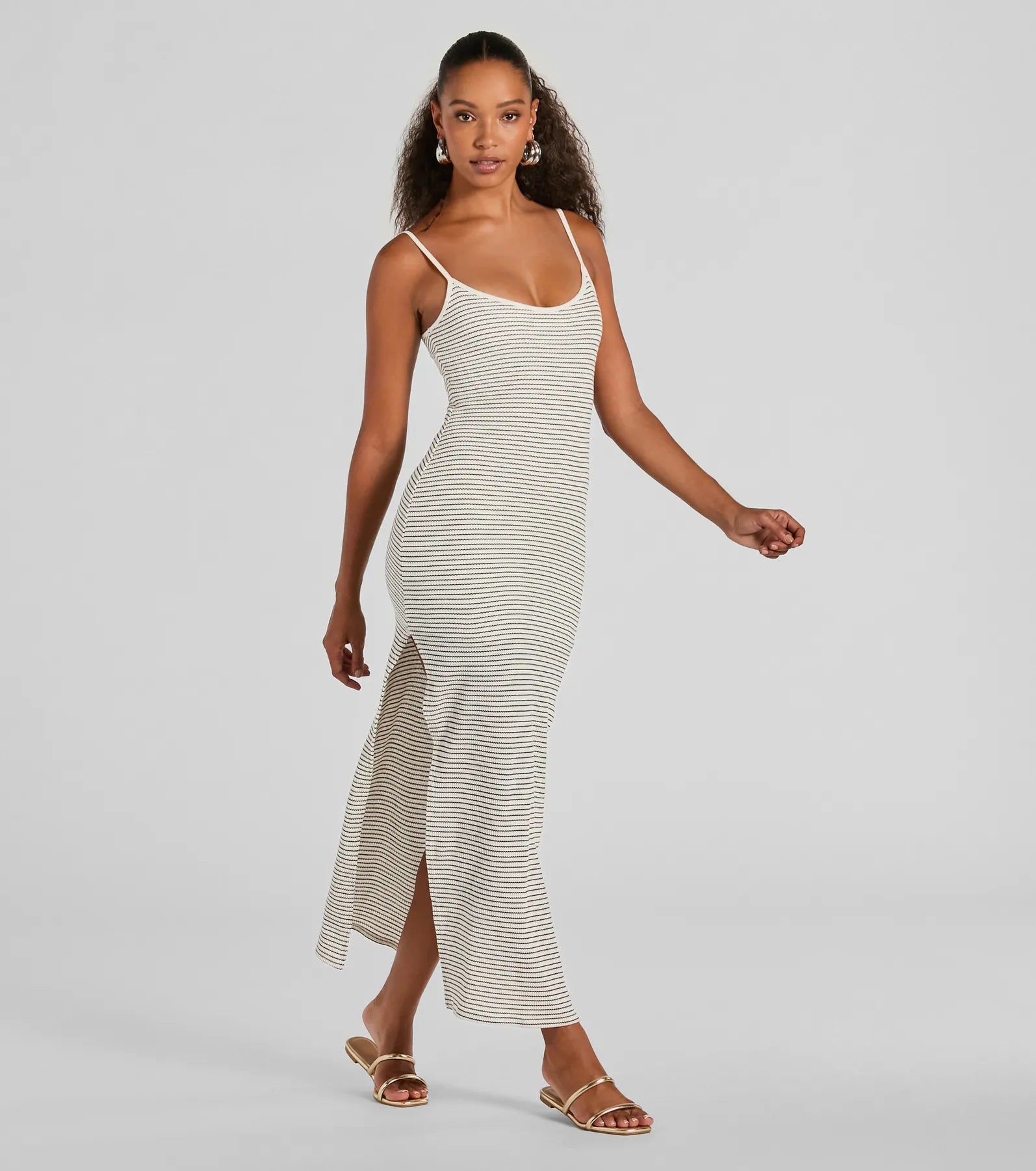 Maxi dresses with a button - down front for a classic lookWeekend Vibes High Slit Striped Knit Maxi Dress Maxi dresses with a button - down front for a classic lookWeekend Vibes High Slit Striped Knit Maxi Dress