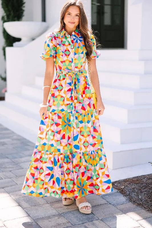 Maxi dresses with beaded embellishments for a fancy and luxurious eventWhat Dreams Are Made Of Pink Geometric Maxi Dress