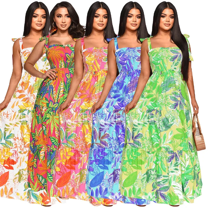 Maxi dresses with an empire waist for a flattering fit on all body typeswomen bohemian maxi long floral print lastic casual dress ladies summer women beach floral boho long dress wholesale clothing